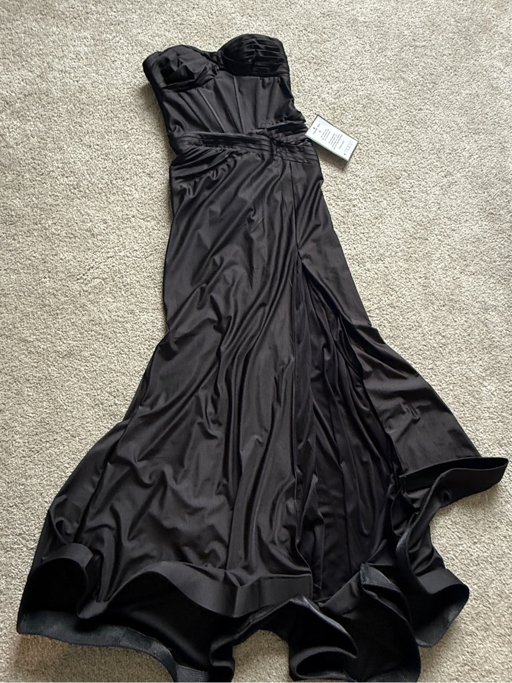B Darlin Strapless Black Satin Evening Dress